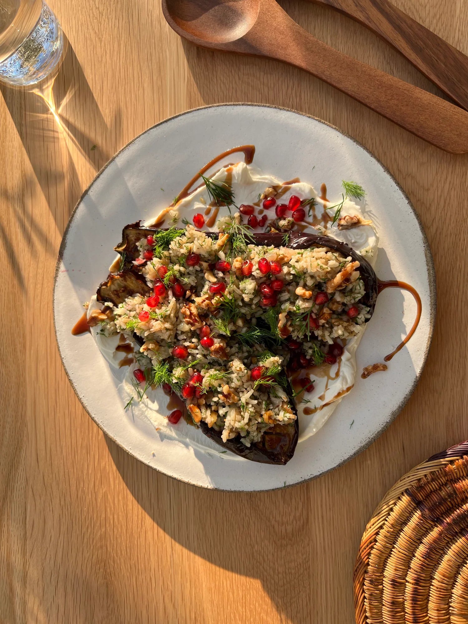 Pomegranate Molasses Roasted Eggplant with Walnut and Dill Rice – Eden Eats