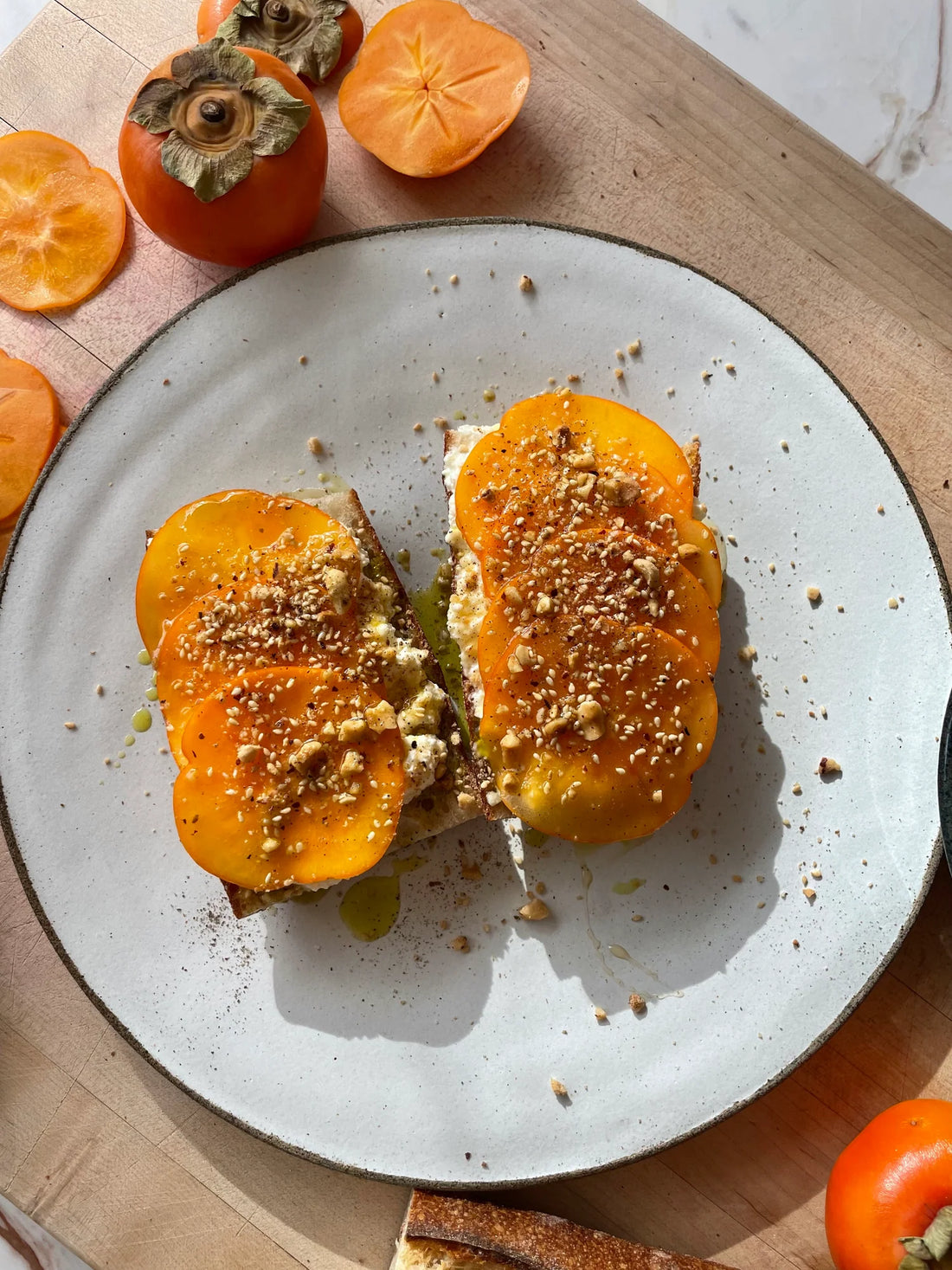 Persimmon Toast with Ricotta & Dukkah