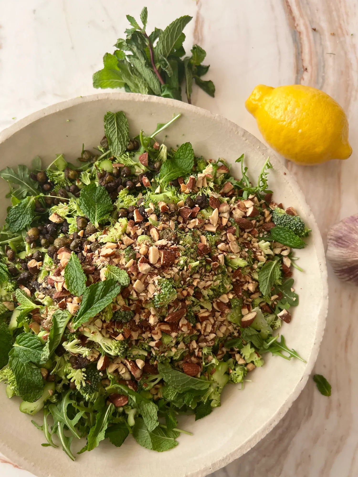 Green Goddess Broccoli Salad with Almonds, Capers and Mint – Eden Eats