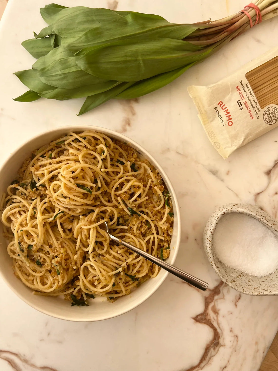 Ramp and Garlicky Breadcrumb Pasta