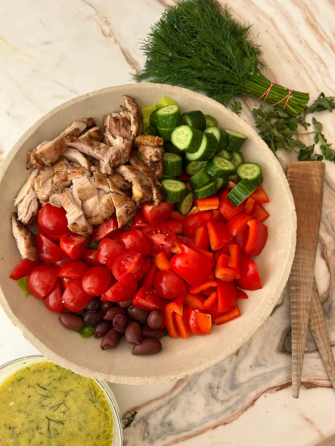 Creamy Feta Greek Salad with Chicken