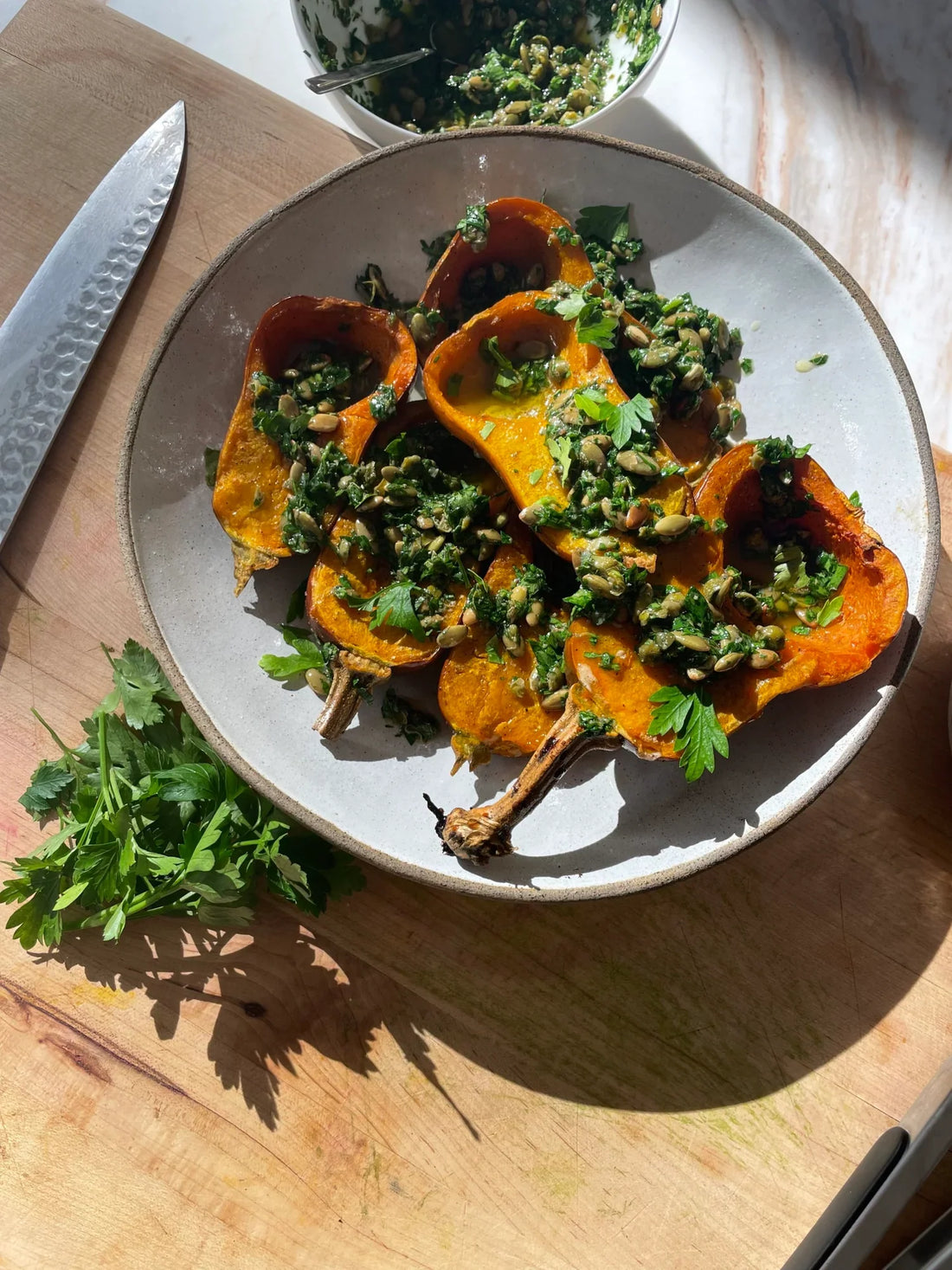 Roasted honeynut squash with a caper & pumpkin seed gremolata