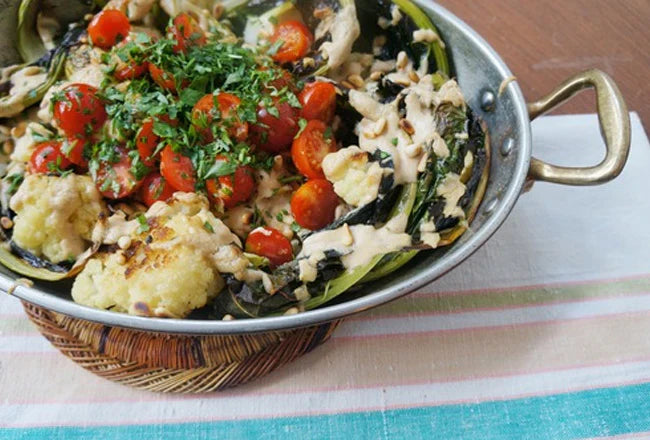 Siniya with Roasted Cauliflower, Preserved Lemon & Tomato Salad