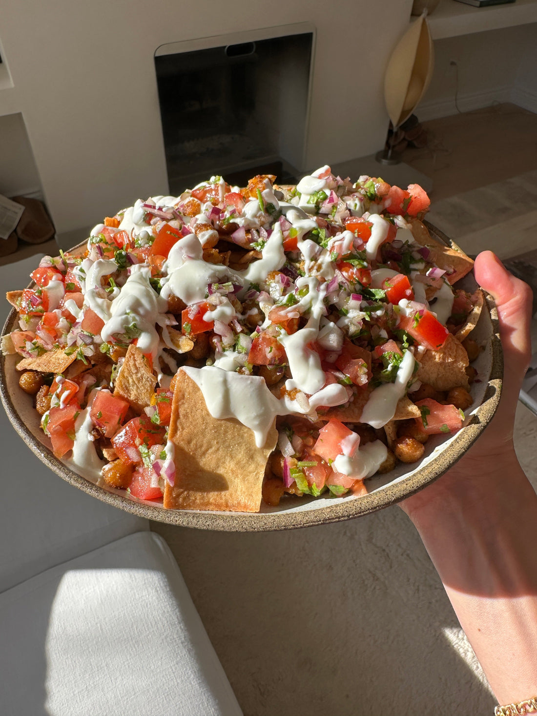 Pita Nachos with Crispy Chickpeas