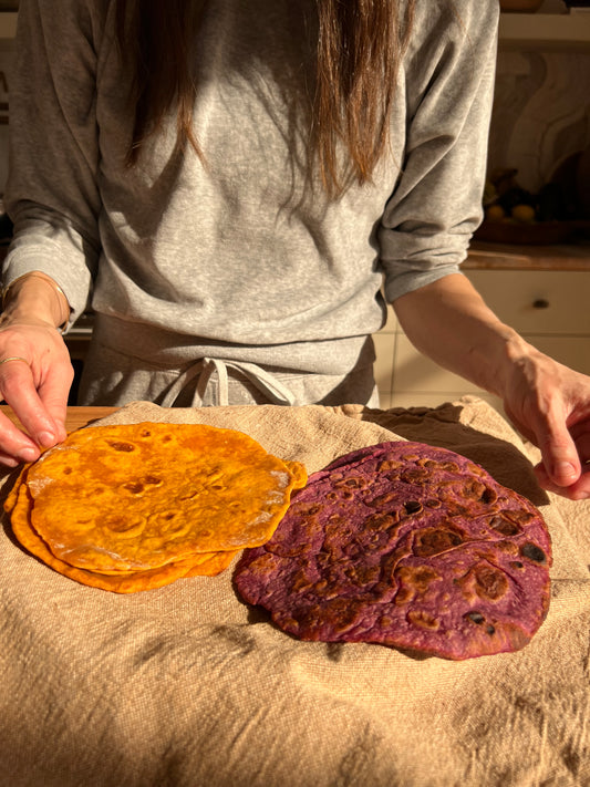 Purple Sweet Potato Roti with Coconut Oil