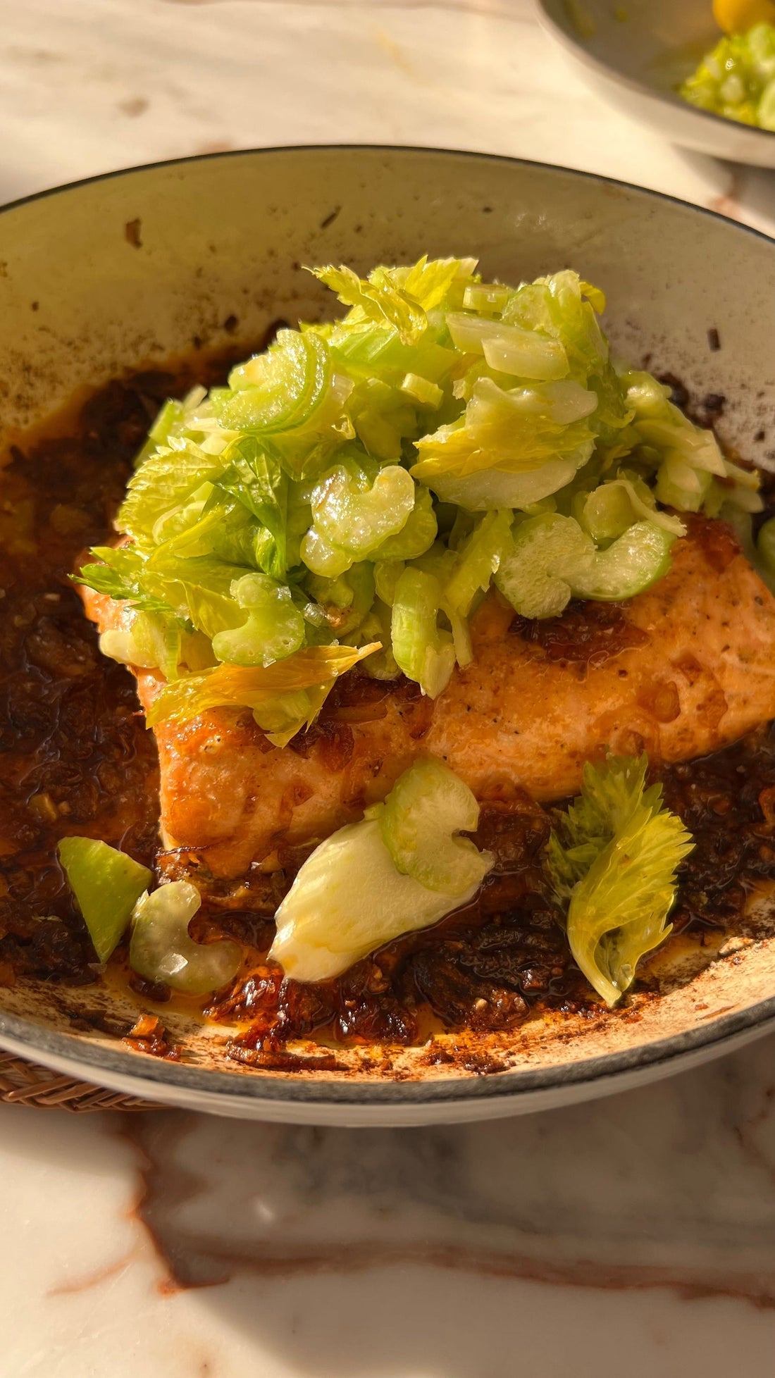 Slow-roasted Salmon with Harissa and Celery Salad