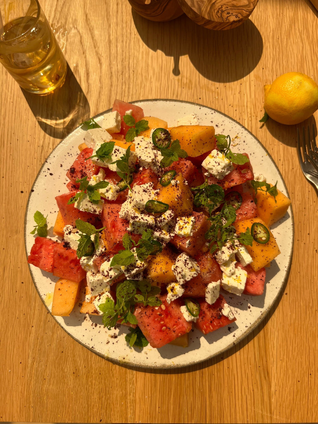Melon Salad with Feta, Sumac and mint