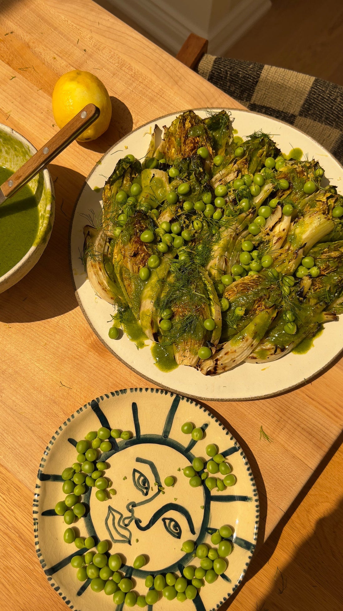 Grilled Baby Gem, Fennel and Pea Salad with a Ramp Vin