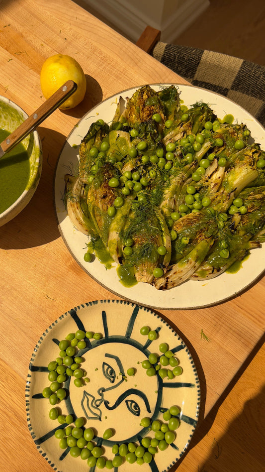 Grilled Baby Gem, Fennel and Pea Salad with a Ramp Vin