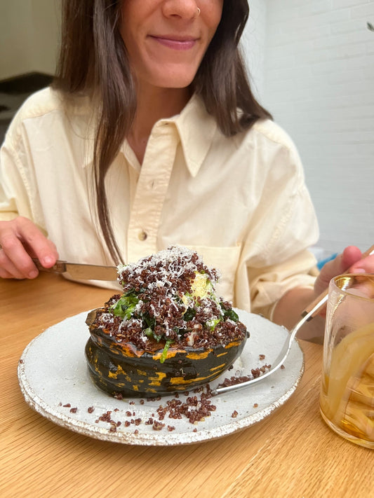 Maple Fennel Acorn Squash with Lemon, Parm, Kale & Quinoa
