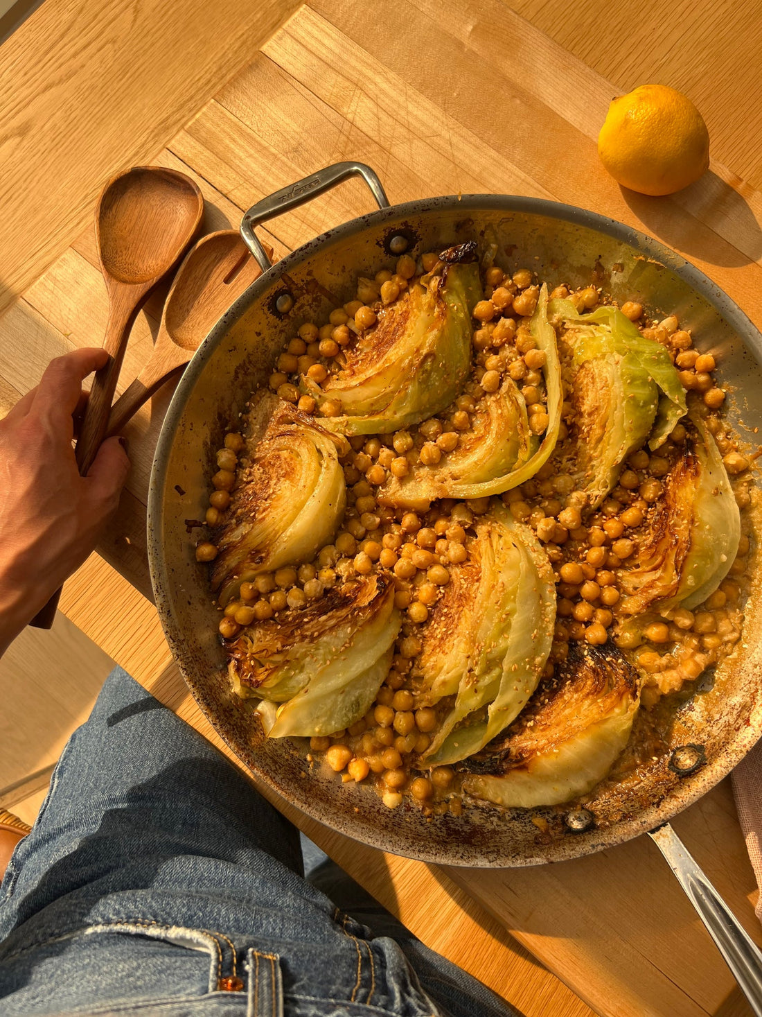 Miso Tahini Braised Cabbage