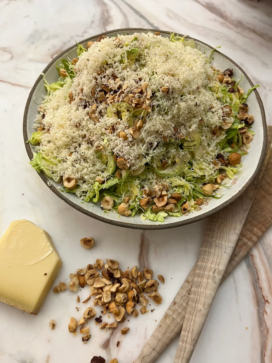 Shaved Brussels, Gruyere and Hazelnut Salad