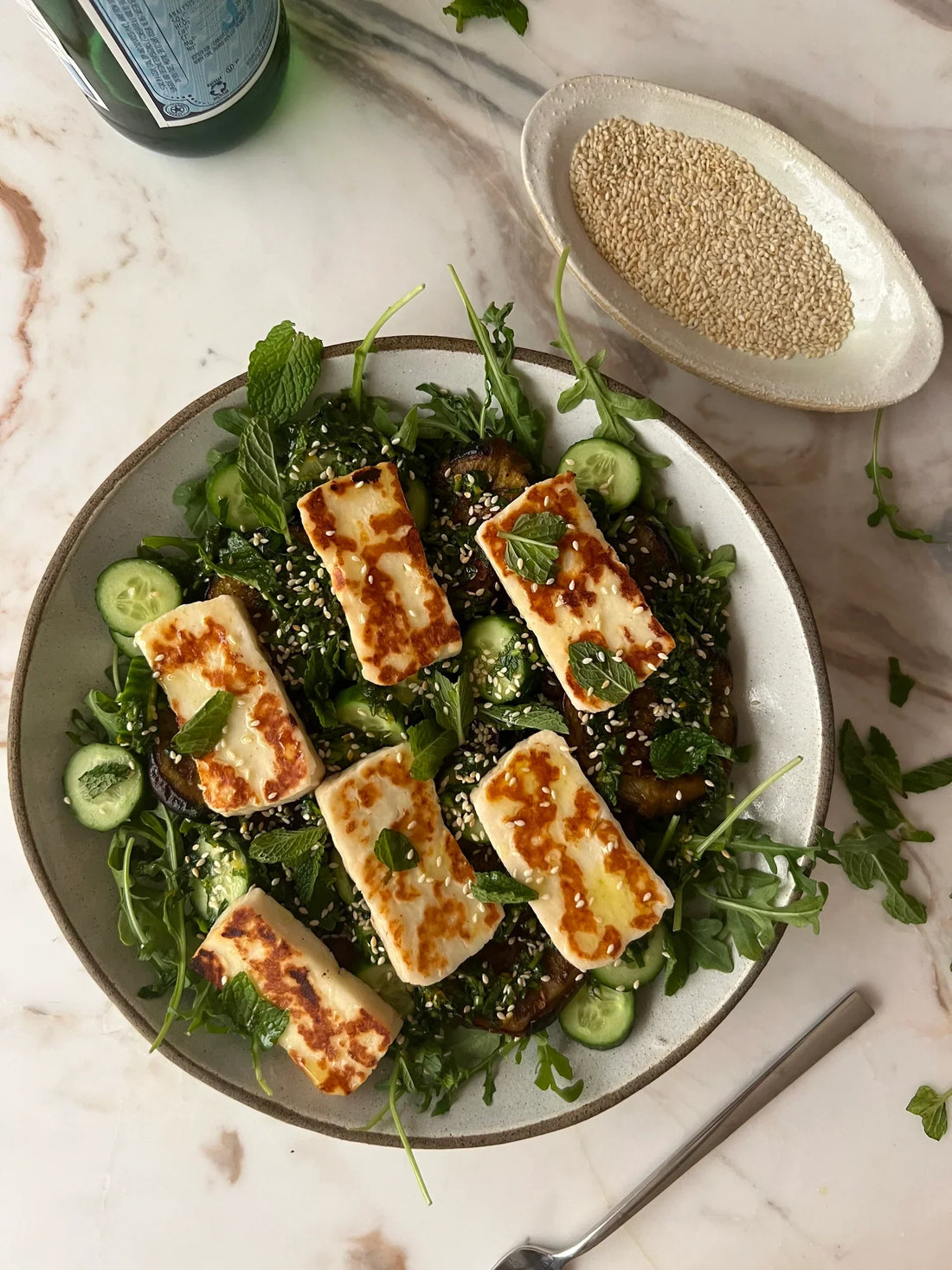 Herby Eggplant Salad with Halloumi and Sesame