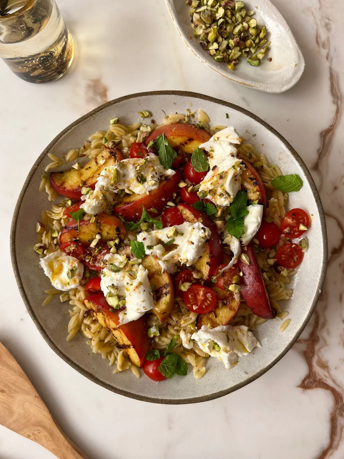 Grilled Peach Burrata Salad with an Aleppo Chili Vinaigrette