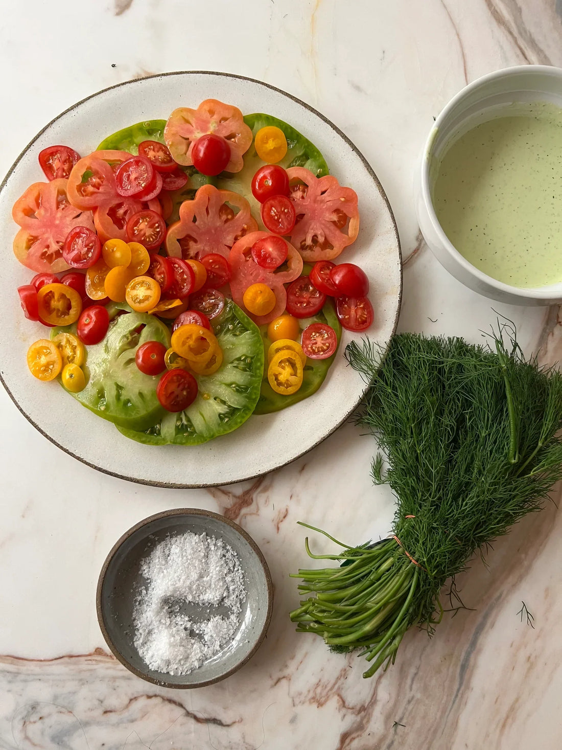 Tomato Salad with Feta Dill Dressing and Sunflower Seeds
