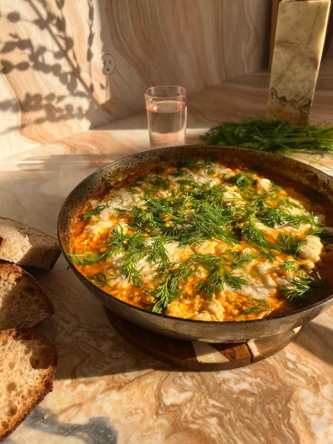 Dill and feta shakshuka