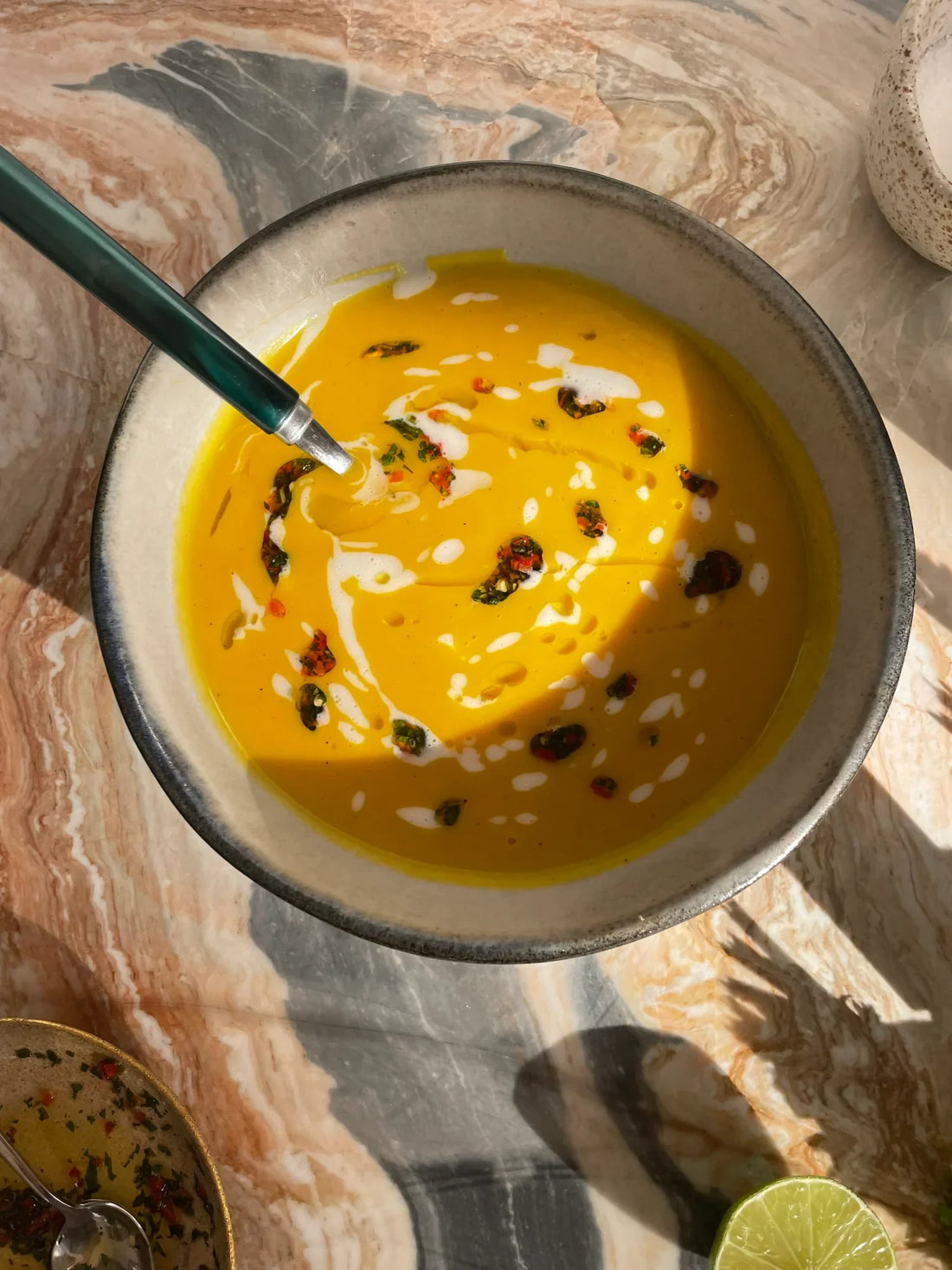 Coconut lime squash soup with mint & chili