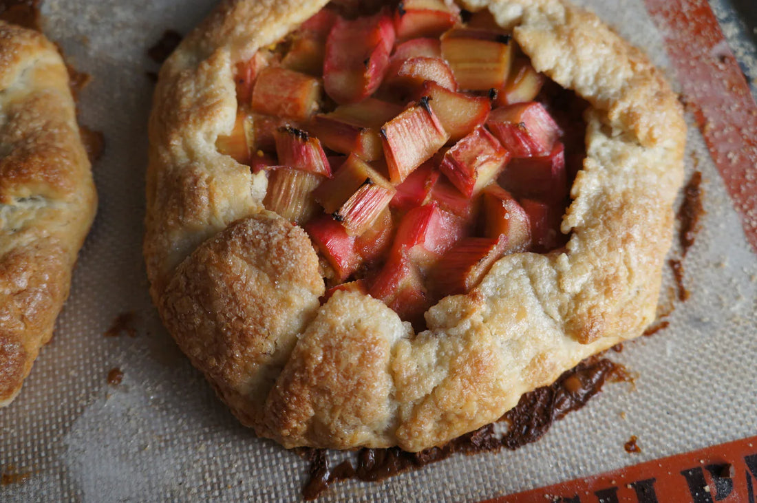 Honey Rhubarb & Pistachio Crostata With Goat Honey & Lemon Cream