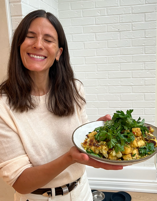 Caramelized Cauliflower and Tofu with Pistachios, Pepperoncini, and Honey