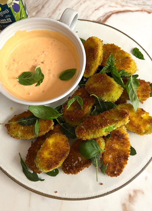 Summer Squash Crisps with Harissa Mayo