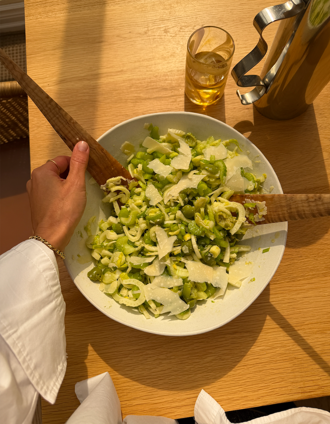 celery, fennel and parm salad with smashed castelvetranos