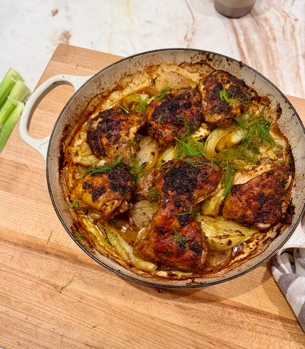 roasted chicken thighs with fennel and shallots