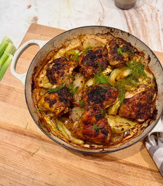 roasted chicken thighs with fennel and shallots