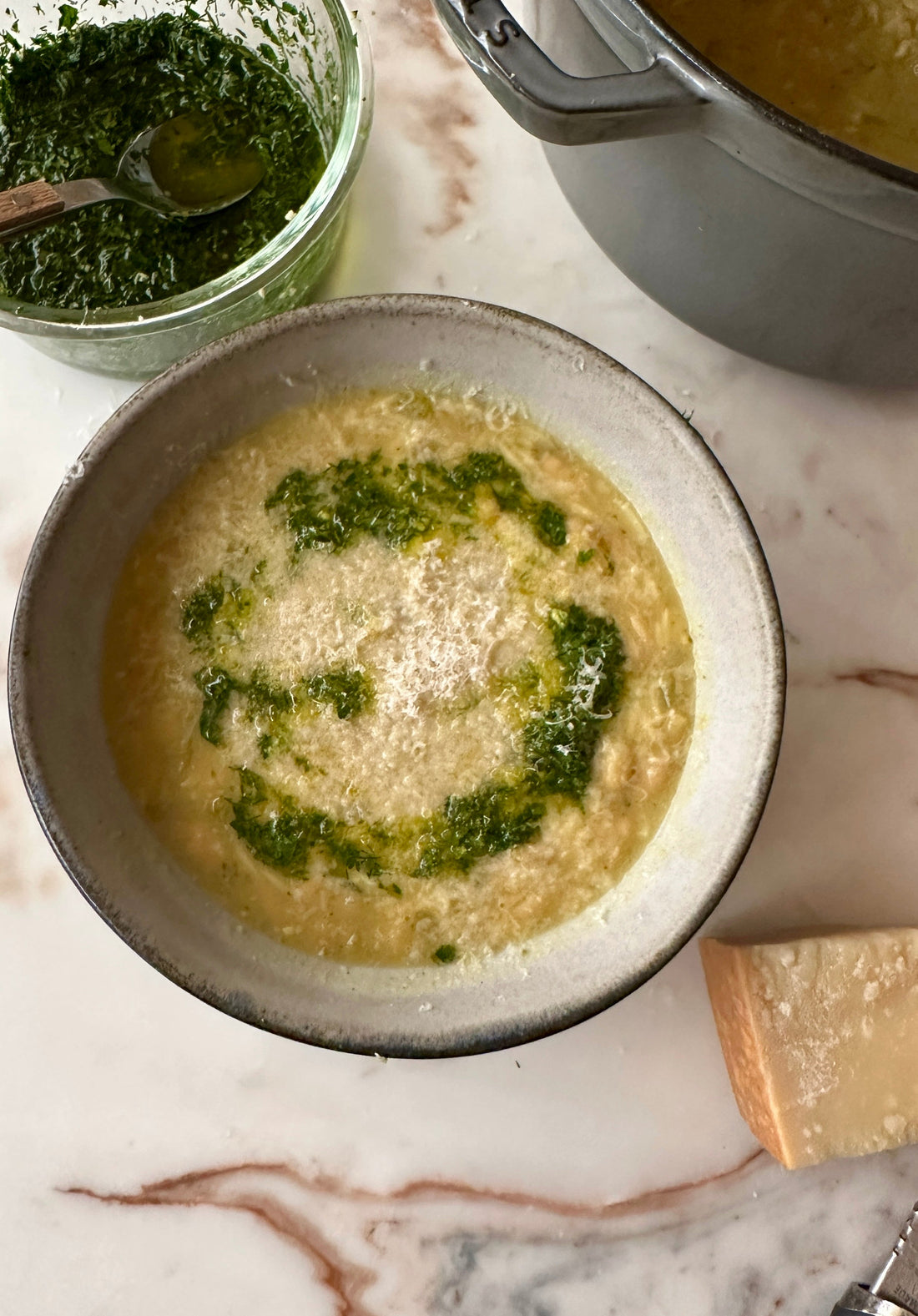 Lemon Orzo Bean Soup with Lemon Herb Gremolata