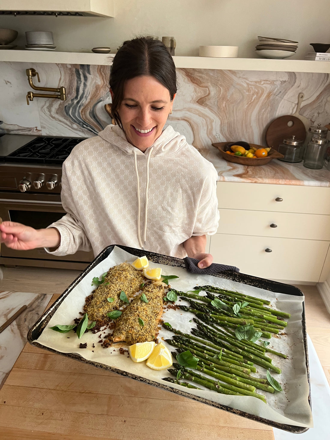 Preserved Lemon and Sumac Crusted Trout with Asparagus and Basil