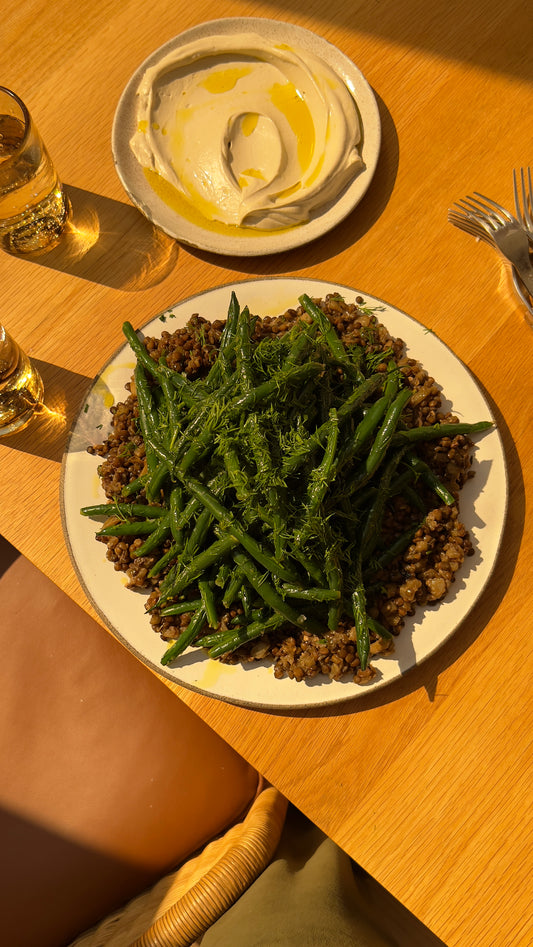 Shallot and Garlic Lentils w/ Lemony Green Beans