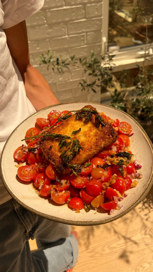 Crispy Feta Tomato Salad with a Walnut Vinaigrette