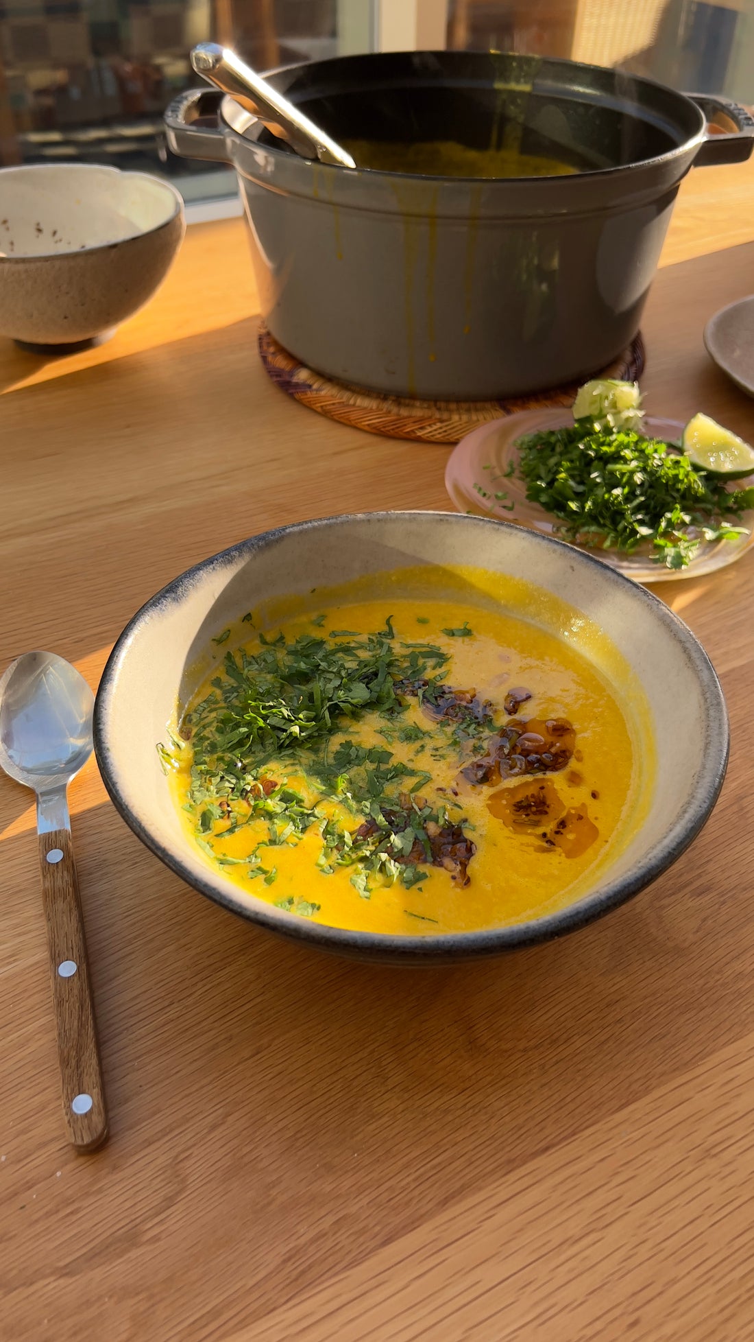 Roasted Honeynut Squash & Coconut Soup with Spiced Oil Topping