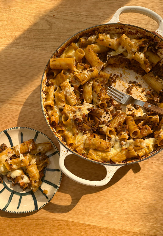 Cheesy Baked Mushroom Rigatoni