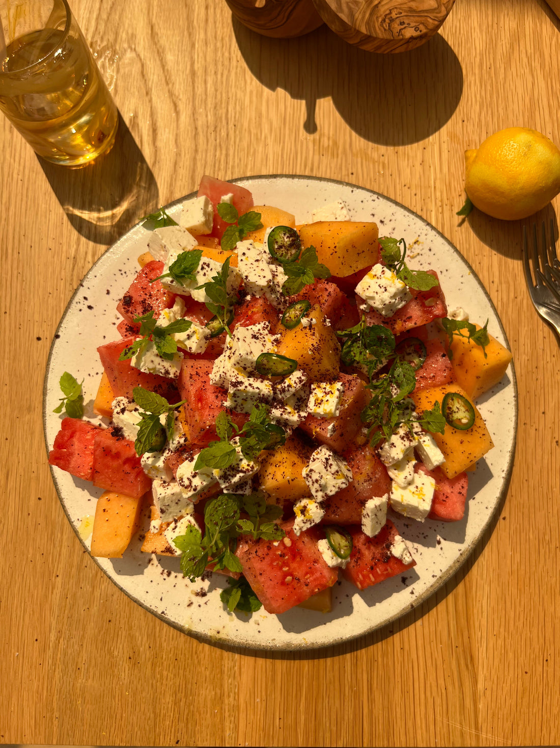 Melon Salad with Feta, Sumac and mint