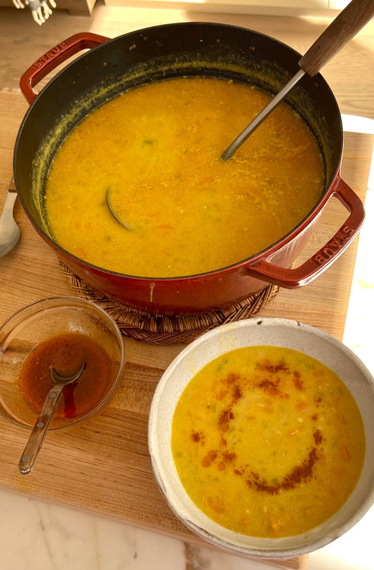 Harissa Coconut Carrot Lentil Soup