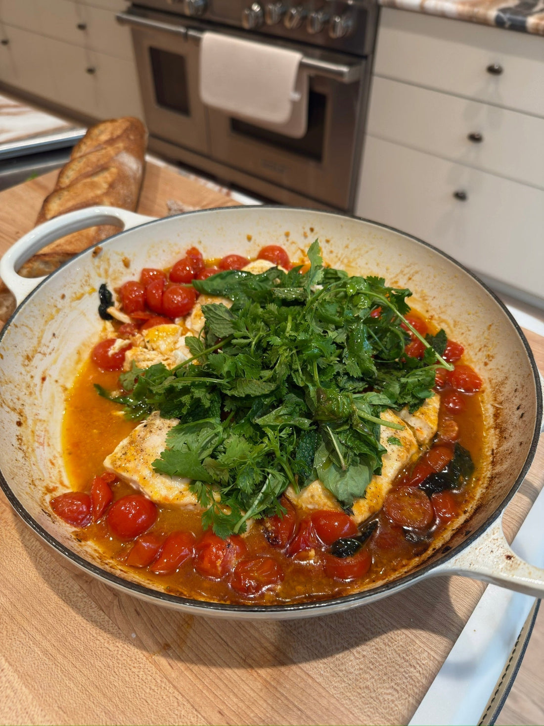 Halibut in a Fresh Cherry Tomato Sauce with All the Herbs