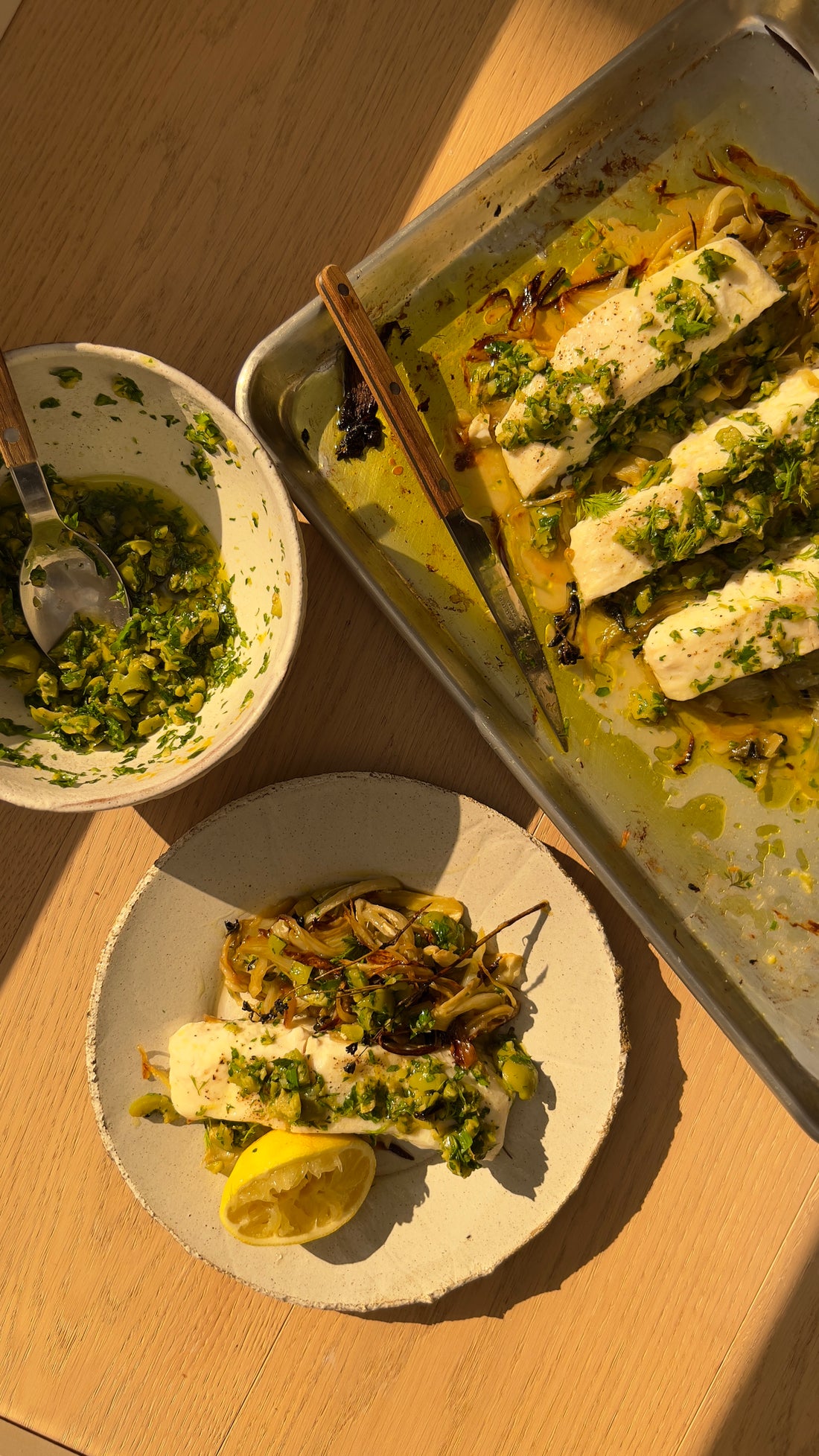 Grilled Halibut with Fennel, Shallots and an Olive Tapenade