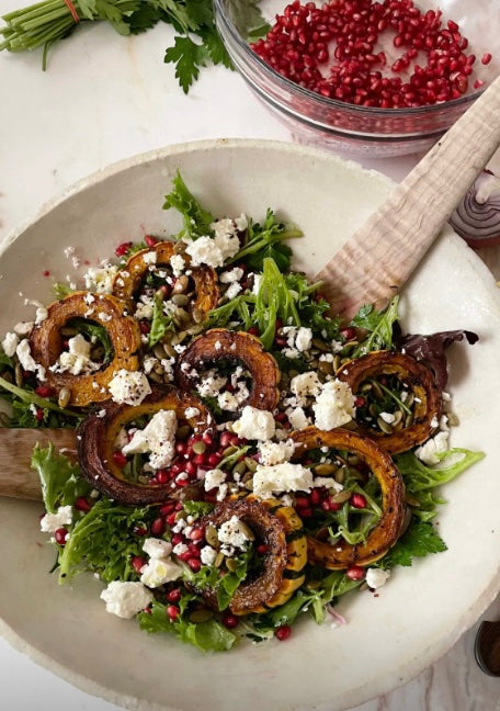 Sumac Roasted Delicata Squash Salad with Pomegranate and Feta