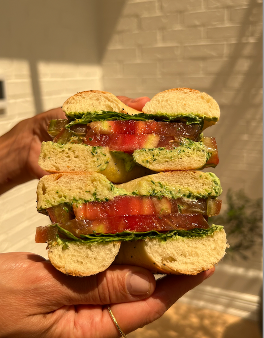 Heirloom Tomato Sandwich with Green Goddess Labneh