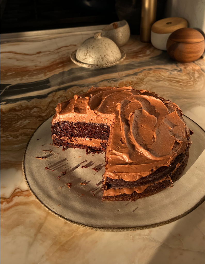 Chocolate Olive Oil Cake with Whipped Tahini Frosting