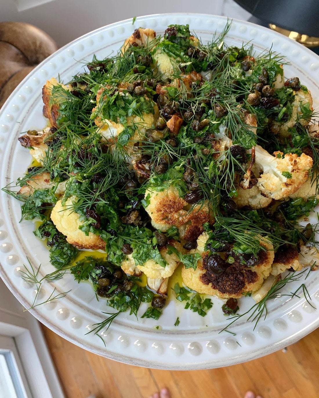 Charred Cauliflower with Preserved Lemon and Currant Chimi