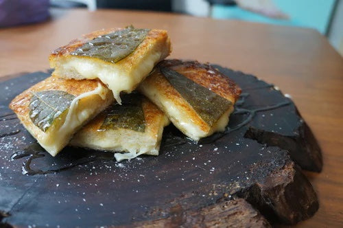 Sage, honey, cheese curd grilled cheese